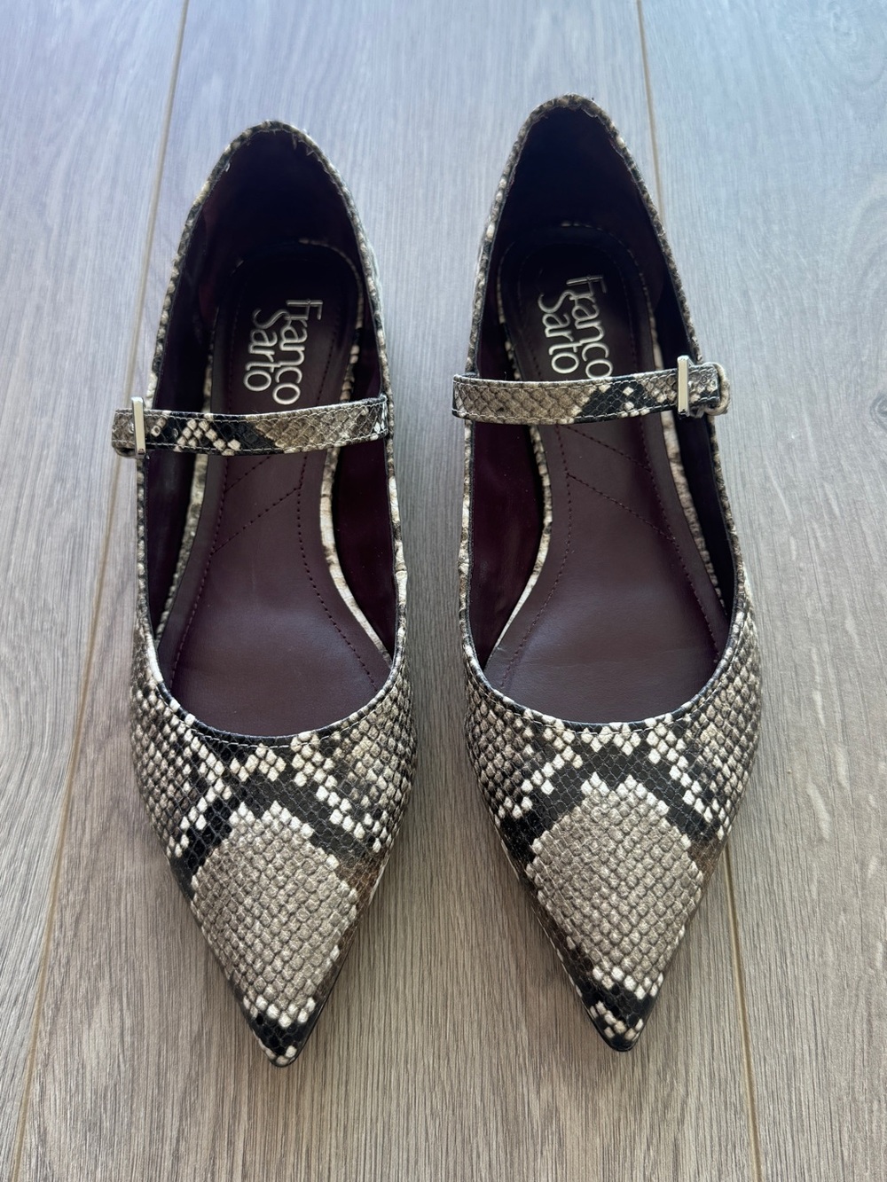 Franco Sarto Women's Snake-Print Mary Jane Pointed Flats